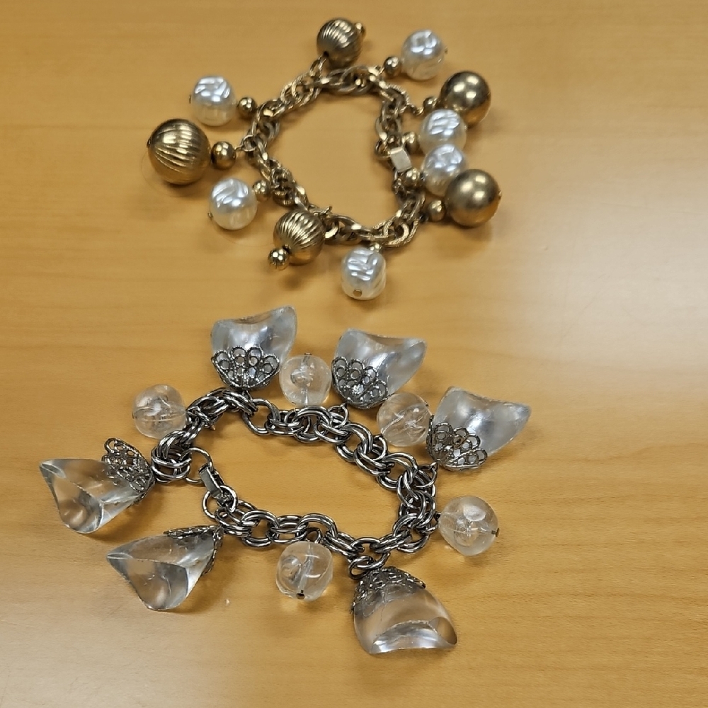 Vintage Gold and Clear Charm Bracelet Set - Women's Fashion Jewelry